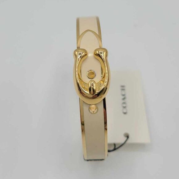 Coach Buckle Gold White Enamel Hinge Bangle Bracelet NWT!  NEW! - Picture 3 of 10